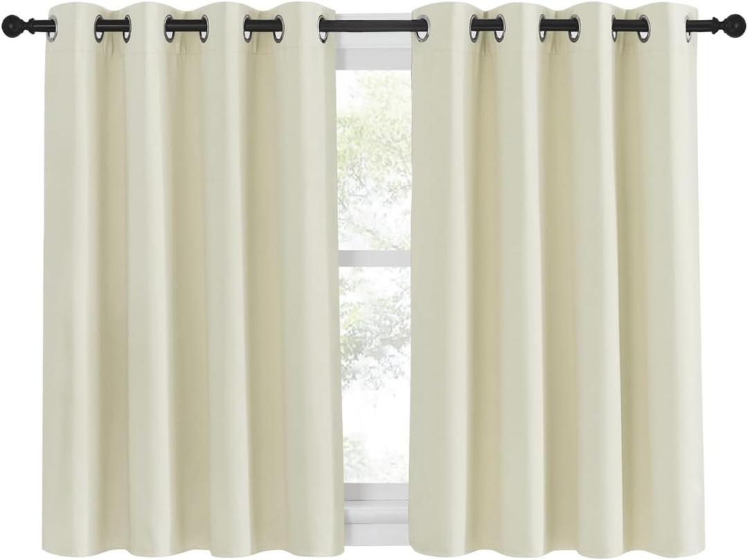NICETOWN Blackout Kitchen Window Curtain 45 inches Length - Thermal Insulated Solid Grommet Sound & Light Reducing Room Darkening Drape for Bathroom (Beige, 1 Panel, W52 x L45)