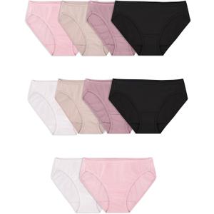 Fruit of the Loom Women's Eversoft Cotton Bikini Underwear, Tag Free & Breathable, Cotton-10 Pack-Assorted Neutrals, 5