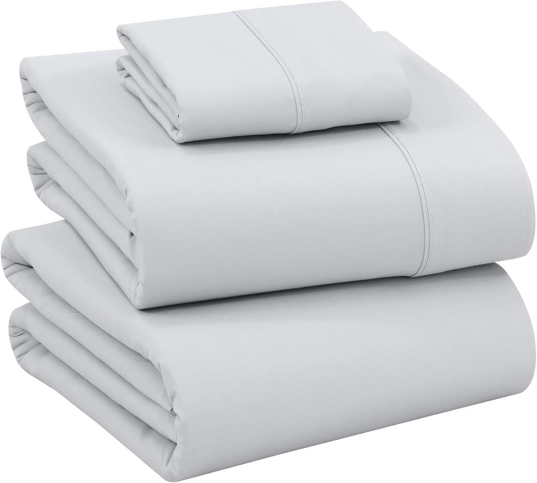 RUVANTI 100% Cotton Twin XL Sheet Sets, 3 Pieces, Soft & Breathable Percale Weave Bedding, Deep Pocket 16", Hotel Standard, Crisp Cool Feel, Durable, Perfect Size Dyed Sheets, Quiet Gray