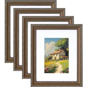 Eletecpro 8x10 Picture Frames Set of 4, Vintage Frame with Glass Cover, Photo Frames 8 x 10 Display 5x7 Photo with Mat or 8x10 without Mat for Tabletop or Wall Decor, Bronze