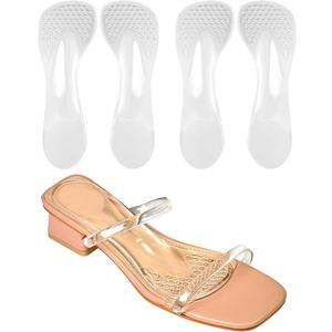 3/4 High Heel Cushion Insoles, Self-Adhesive Arch Support Inserts for Flat Feet and Arch Pain Relief, Gel Shoe Inserts for Sandal, Flats and High Heels, 2 Pairs, Transparent, Women's 5-9 