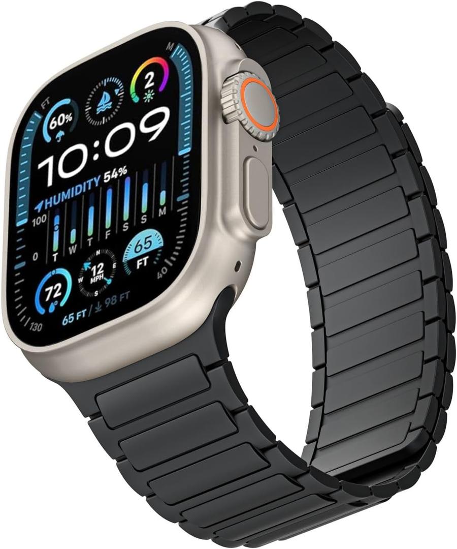 Magnetic Watch Band for Apple Watch Bands Ultra 3/2/1 bands for men women iwatch band 49mm 46mm 45mm 44mm 42mm Sport Silicone Wristband Strong Magnet link Strap for apple watch SE 3/2/1 ,Series 11 10 9 8 7 6 5 4 3 2 1 ,Black