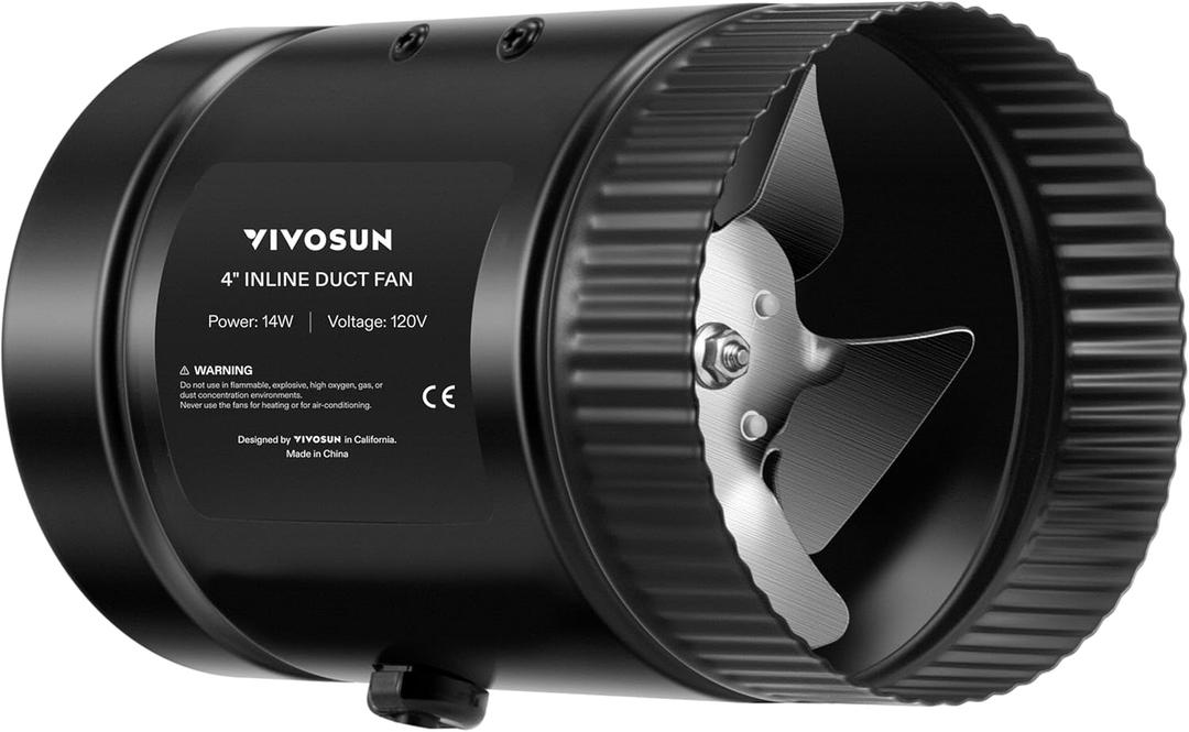 VIVOSUN Inline Booster Duct Fan 4 100 CFM, HVAC Exhaust Ventilation Fan with Low Noise for Basements, Bathrooms, Kitchens, Attics, Grow Tents, Black