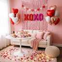 Valentine's Day Decorations Set - Red & Pink Heart Foil Balloons, XOXO Letter Balloons, Rose Gold Fringe Curtains, Heart Garland & 300 Rose Petals for Anniversary Proposal Wedding Special Night Party
