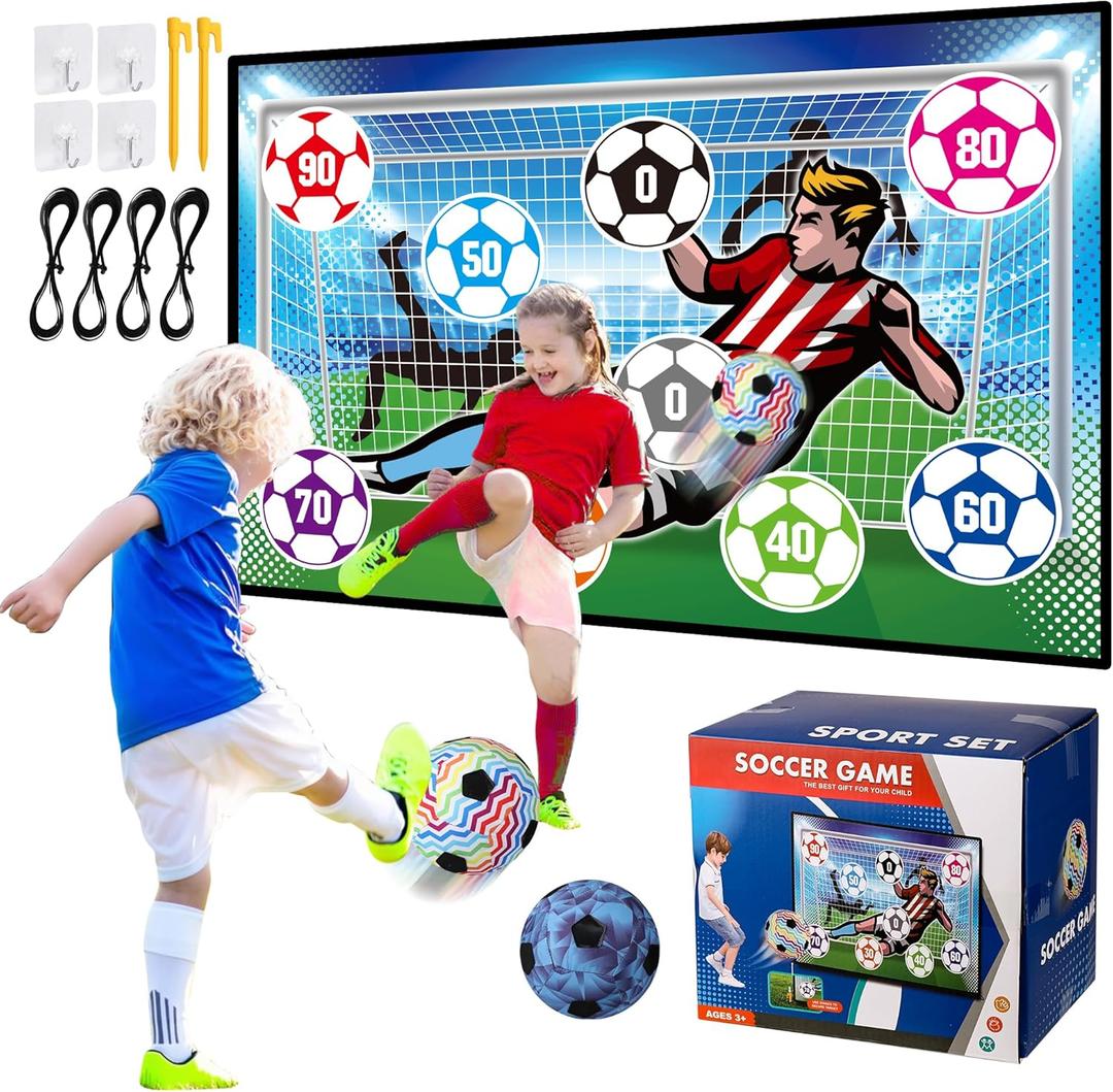 Soccer Ball Game Set for Kids Indoor Outdoor Play Equipment, Foldable Flannel Mat Goals Toy with 2 Velcro Balls, Toddlers Boy 8-12 Years Old Birthday Christmas Party Gift