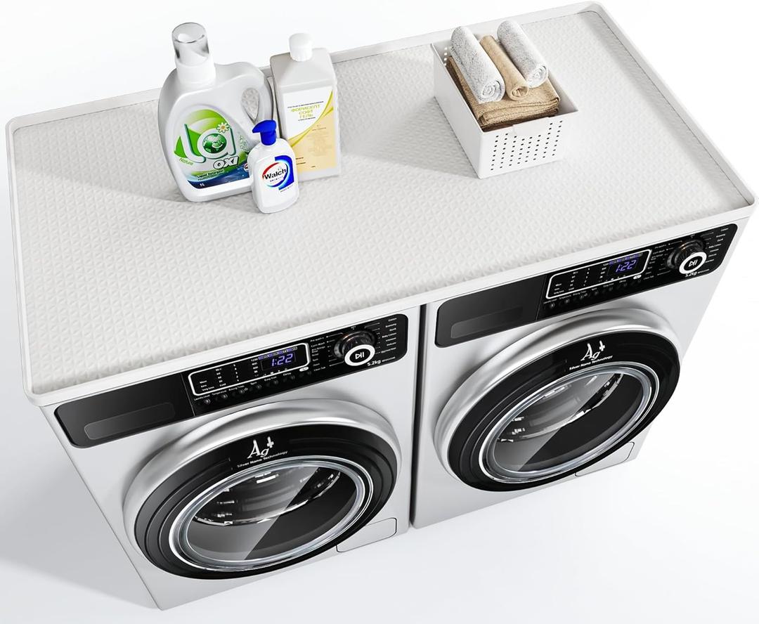 Washer Dryer Countertop, 54" x 27.5" Large Washer and Dryer Covers for The Top, Non-Slip Waterproof Silicone Dryer Top Protector Mat, Washer Dryer Topper for Laundry Room Kitchen HomeWhite