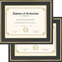 11x14 Diploma Frame with Black over Gold Mat, 14x17 Certificate Frame, Real Wood with Gold Trim, Black Frame with Arcylic, Pack of 2