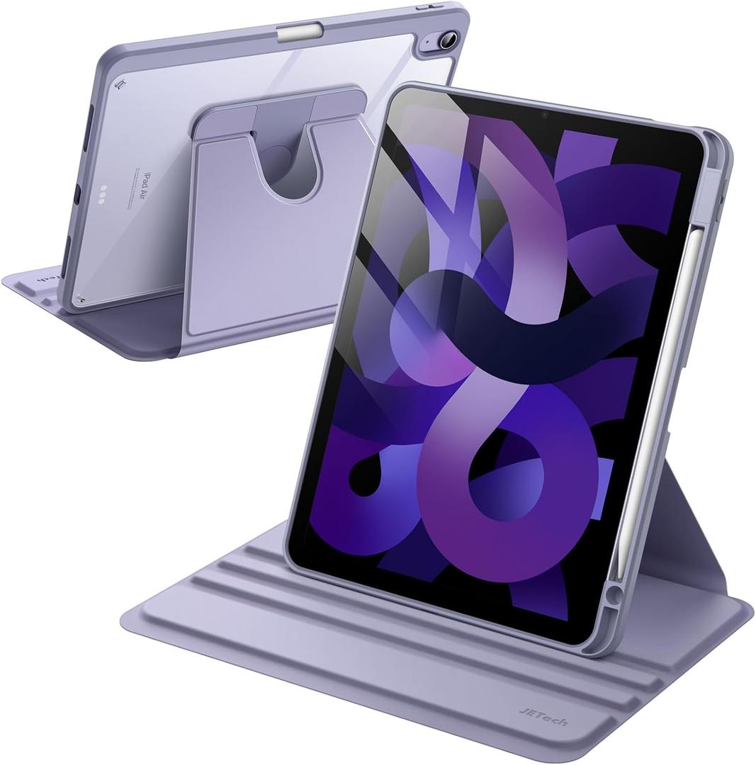 JETech Rotating Case for iPad Air 11-Inch M3/M2 (2025/2024), iPad Air 5/4 (2022/2020 5th/4th Generation 10.9-Inch), 360 Degree Rotation Protective Stand Cover Clear Back, Auto Wake/Sleep (Purple)