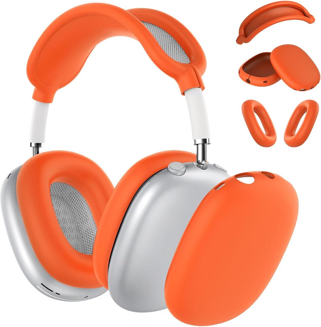 Silicone Case Cover for AirPods Max Headphones,Ear Pad Case Cover/Ear Cups Cover/Headband Cover for AirPods Max (USB-C/Lightning)(2024/2020),Accessories Silicone Protector for Apple AirPods Max,Orange (Orange-M)