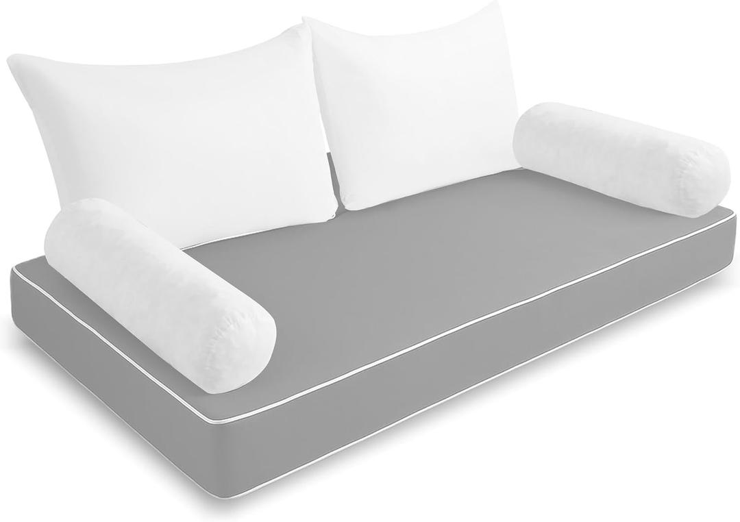 MABOZOO Twin Size Daybed Porch Swing Bed Pillow & Bolster Cushion, 2 Shredded Foam Fiberfill Patio Swing Mattress Bed Inserts Replacement for Outdoor or Indoor, ONLY Insert, NO Cover, Style-2