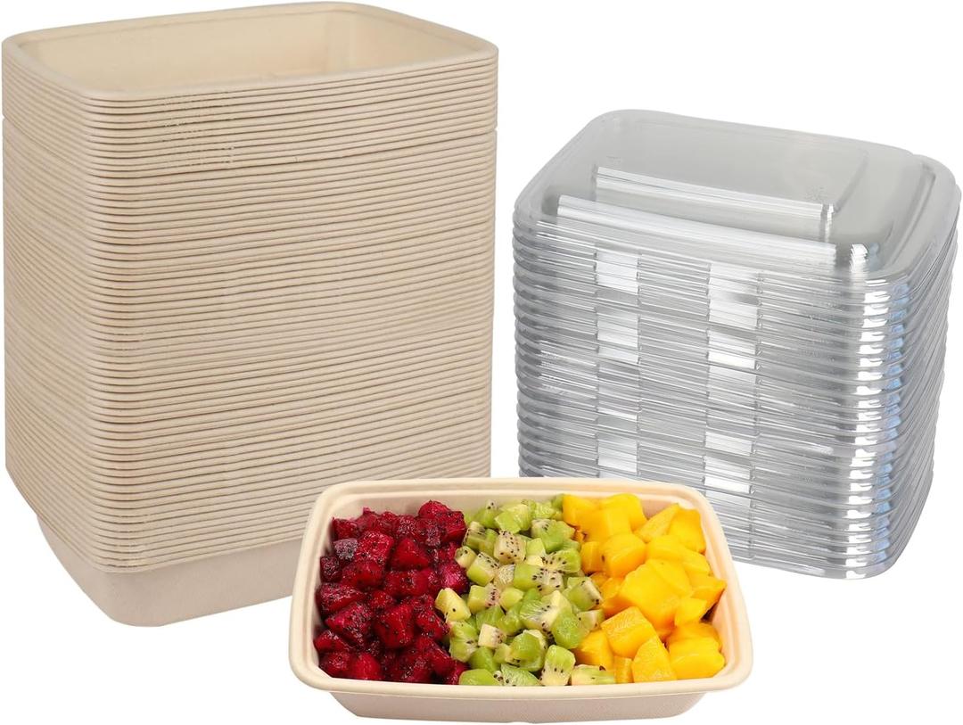 32 oz Rectangle Disposable bowls with lids,Sugarcane Fibers Bowls take away food containers Plant Fibers Freezer Safe 50 Pack 32 oz Rectangle Disposable bowls with lids,Sugarcane Fibers Bowls take away food containers Plant Fibers Freezer Safe 50 Pack