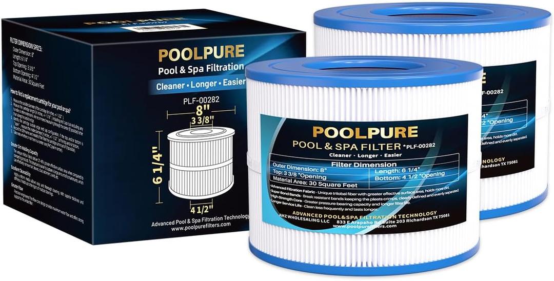 POOLPURE PBF40M Spa Filter Replaces 2018-2024 Wellspring 30 Coreless 10-00282, PBF40M, PBF40, PBF40-M, SD-01389, Bull Frog Spas, 8x6 Hot Tub with Improved Non-OEM End Cap Design, 2pack
