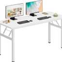 DlandHome Large Computer Desk, Folding Desk, Decent and Steady Home Office Desk/Workstation/Table 54.3inch White White