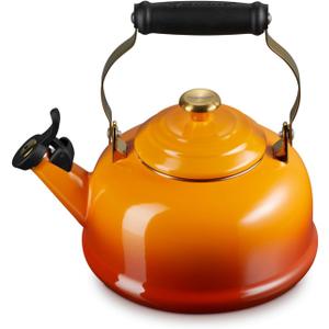 Le Creuset Enamel on Steel Whistling Tea Kettle with Gold Finishes, 1.7 qt., Persimmon