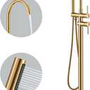 KZH Floor Mount Bathtub Faucet Brushed Gold Freestanding Tub Fille Bathroom Faucet Single Handle with Handheld Shower Mixer Taps Swivel Spout (Gold)