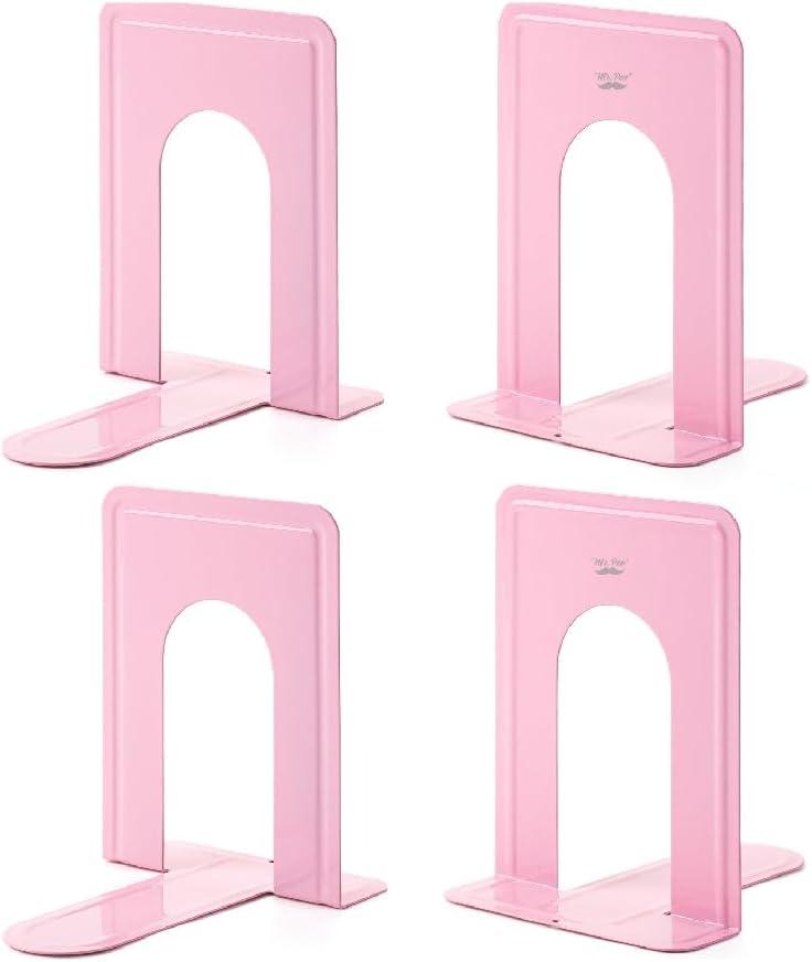 Mr. Pen- Book Ends, 4 Pack, Light Pink, Heavy Duty Metal Bookends for Shelves, Book Holders for Shelves, Metal Bookends