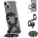 CAMOLO GEEK Dual Magnetic Phone Holder Compatiable with Magsafe for iPhone 16 15 14 13 12 Pro Max Plus Series, 1/4" Screw Tripod Mount, Gym Magnetic Phone Stand Travel(Black)