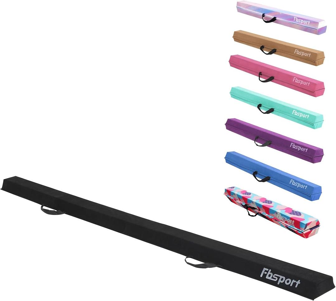 FBSPORT 8ft Balance Beam: Folding Floor Gymnastics Equipment for Kids Adults,Non Slip Rubber Base, Gymnastics Beam for Training, Practice, Physical Therapy and Professional Home Training (Black)