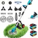20000RPM Electric Weed Wacker with Wheels,Electric Weed Eater Battery Powered,Grass Trimmers Cordless,Cordless String Trimmer with Battery and Charger(Blue)