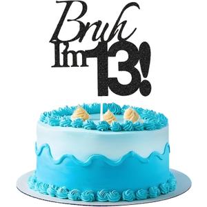 5 x Bruh I'm 13 Cake Topper - Black Glitter Happy 13th Birthday Decorations for Boys Teens, Funny 13 Year Old Party Supplies, Bro I'm 13 Cake Decor (Bruh I'm 13！,13th)