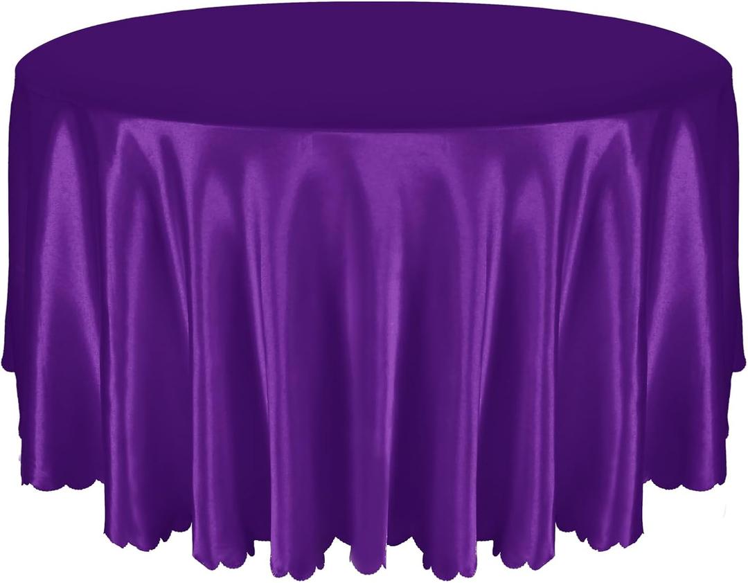 Entisn 1 Pack 90 Inch / 7.5 Ft Round Tablecloth, Purple Satin Table Cloth for 30-72 Inch Table, Overlay Bright Silky Satin Table Cover, Wrinkle Resistant Table Decoration for Wedding Banquet Party