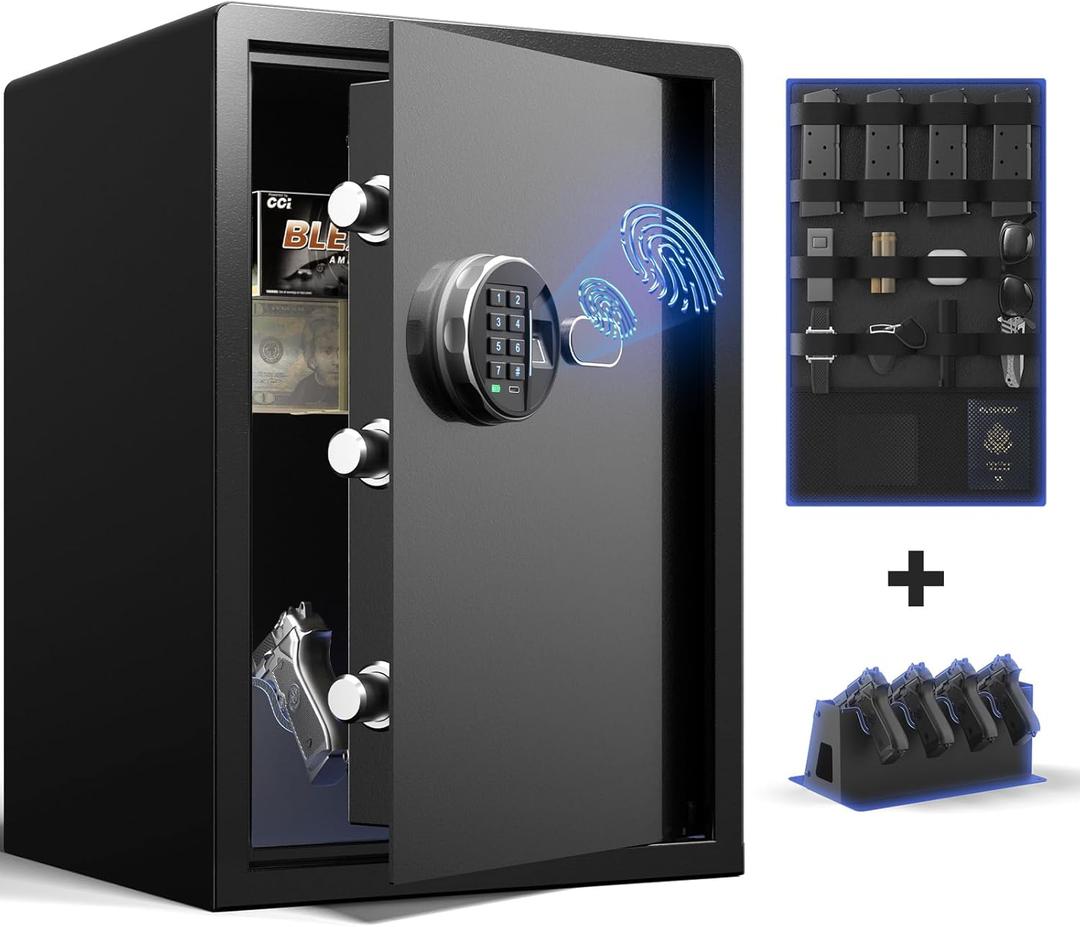 Biometric Gun Safe (2.04 cu. ft.) – Quick Access Multiple Handgun Storage with Fingerprint & Backlit Keypad, Secure Pistol Safe Box with Door Organizer & Gun Rack
