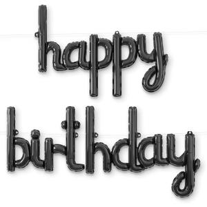 HOUSE OF PARTY Happy Birthday Balloon - 18 inch | Black Mylar Cursive Foil Birthday Balloons Banner, Black Party Decorations for Men, Women