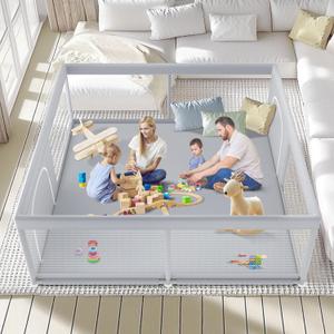 Fshibila 79" 79" Extra Large Baby Playpen, Baby Playard for Babies and Toddlers, BabyFence Play Pens for Indoor & Outdoor, Sturdy Safety Play Yard with Soft Breathable Mesh, Anti-Fall, Grey