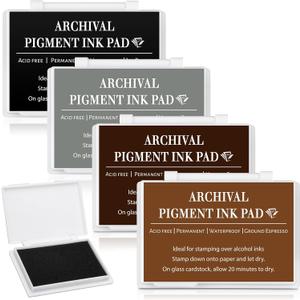 MotiMind 4 Pcs 4 Colors Archival Pigment Waterproof Ink Pad for Stamps 3.7 x 2.5 Inch Permanent Waterproof Ink Pad for Card Making, Stamping, Scrapbooking Gift