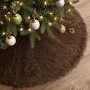 Christmas Tree Skirt: 36 Inch Large Toka Brown Christmas Tree Skirts, Neutral Vintage Short Faux Fur Velvet Soft Christmas Tree Cover Base Mat, Holiday Tree Decoration for Xmas Home Indoor Décor