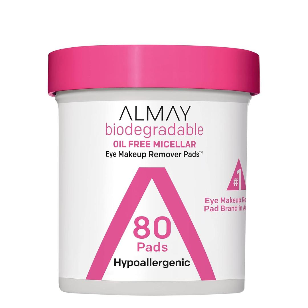 Almay Biodegradable Makeup Remover Pads, Micellar Gentle, Hypoallergenic, Fragrance-Free, Dermatologist & Ophthalmologist Tested, 80 Count 