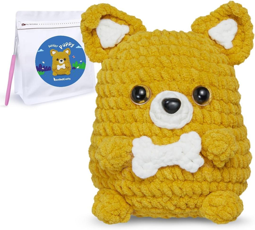 Crochet Kit for Beginners Kids- Puppy Dog Crochet Animal Kit with Step-by-Step Video Tutorials, Crochet Starter Kits for Adults Kids, Dog Crocheting Set