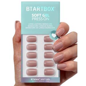 BTArtbox Press On Nails Short - Taro Nude Squoval Fall Press On Nails with Glue for Women, Opaque Soft Gel Glue On Nails in 15 Sizes - 30 Stick On Nails Kit, Clay Kiss