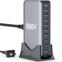880W USB C Fast Charger Block, 10 Port USB Charging Station, GaN Pro 140W PD PPS Port for Multiple Devices,Laptop Wall Charger Compatible with DELL, HP, MacBook Pro,iPhone17/16 pro,Galaxy S24.