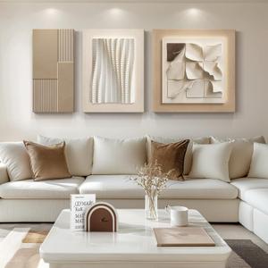 Large 3D Textured Wall Art for Living Room, 3 Pieces Abstract Sandstone Painting Prints Artwork, Modern Canvas Painting Prints for Dining Room Bedroom Behind Couch Wall Decor - Total 24" x 52"