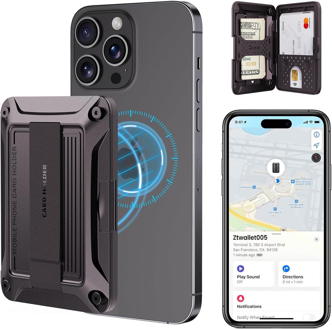 ZtotopCases for Magsafe Wallet, Works with Apple Find My, Strong Snap-on Magnetic Card Holder and RFID Blocking, for iPhone 16/15/14/13/12 Series, for iPhone Wallet Tracker, Fit 2-3 Cards, Dark Purple