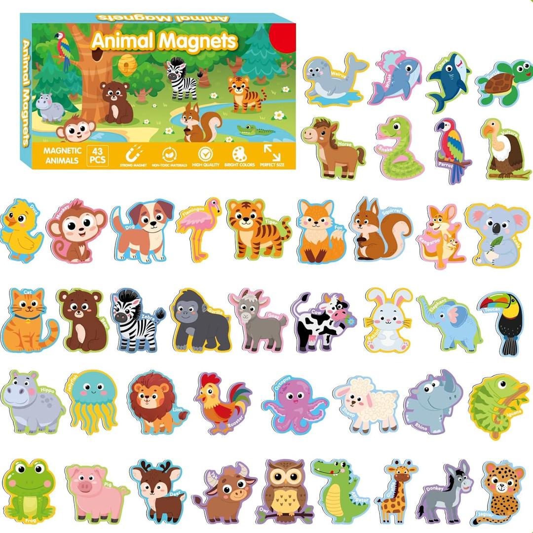 Fridge Magnets,43Pcs Farm Animals Cute Magnets for Refrigerator Whiteboard,Full Back Magnet Animal Magnets Gifts for Girls and Boys