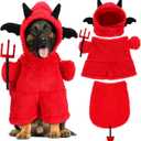 Halloween Dog Costume Devil Plush Hoodie, Funny Pet Puppy Outfit Soft Velvet Dog Clothes Apparel for Halloween Party (Large Size)
