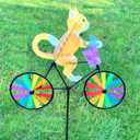 Backyard Wind Spinner Yellow Tabby Cat on a Bicycle Spinner Carrying a Llittle Mouse Pinwheel Windmill Colorful Garden Decoration