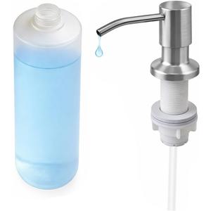 Kitchen Sink Soap Dispenser, Brushed Nickel Stainless Steel Pump with 13oz Refillable Bottle, Easy Top Refill Design – Rustproof Soap Dispenser for Countertop