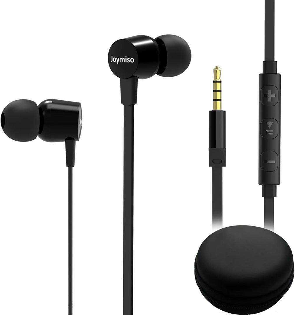 Joymiso Tangle Free Earbuds for Kids Women Small Ears with Case, Comfortable Lightweight in Ear Headphones, Flat Cable Ear Buds Wired Earphones with Microphone and Volume Control for Cell Phone Laptop