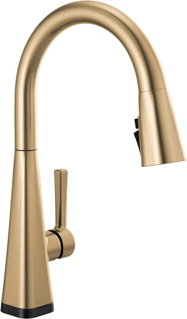 Delta Lenta Brushed Gold Touch Kitchen Faucet with Pull Down Sprayer, Modern Single Hole Touch On Kitchen Sink Faucet, Single Handle, Champagne Bronze 19802TZ-CZ-DST