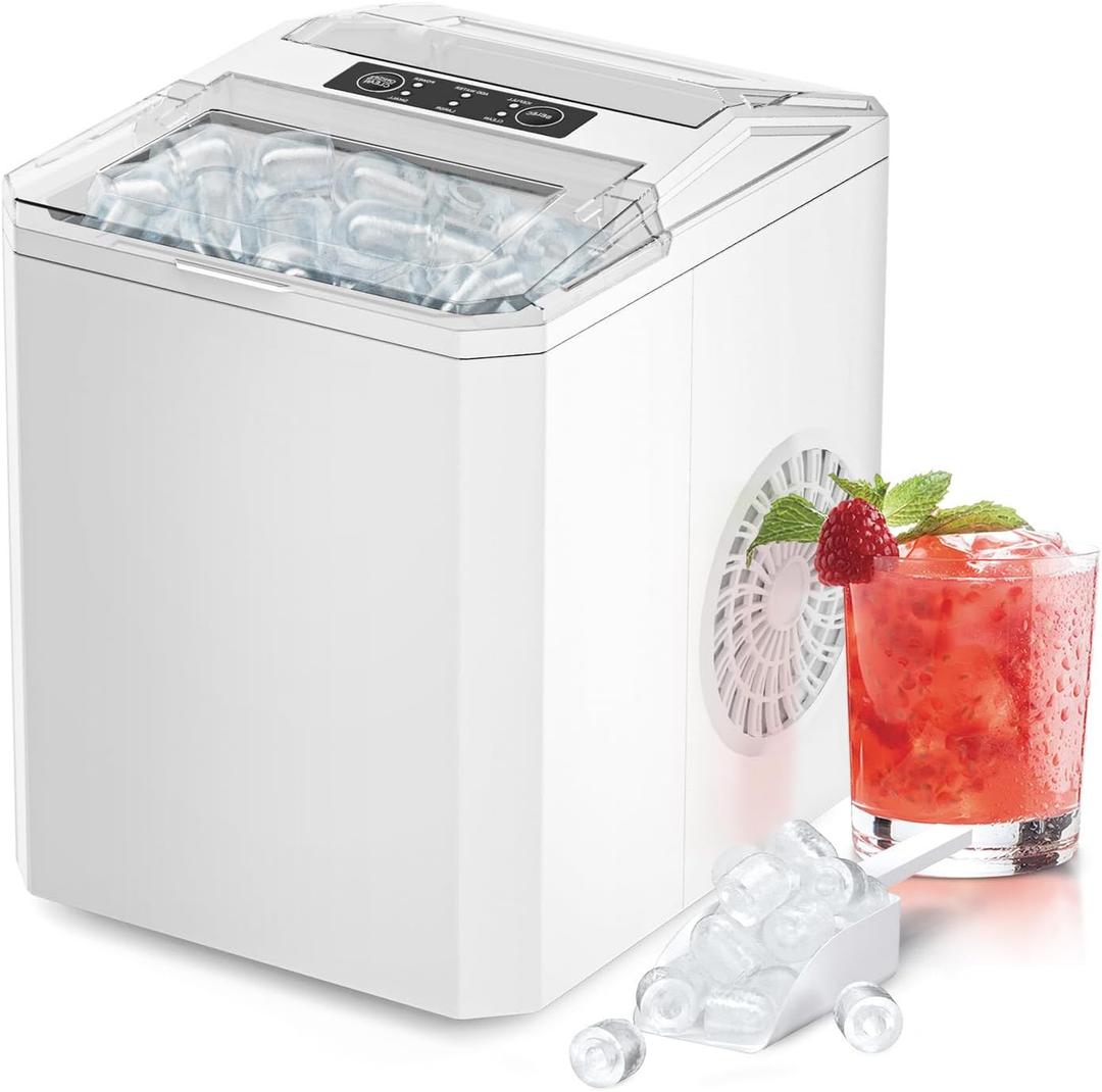 DUMOS Countertop Ice Maker, Portable 1.5L Ice Machine with Self-Cleaning, 26.5lbs/24H Fast Ice Making, 9 Bullet Ice Cubes in 6 Mins, 2 Size Options, Quiet Compact Ice Maker, Bright White