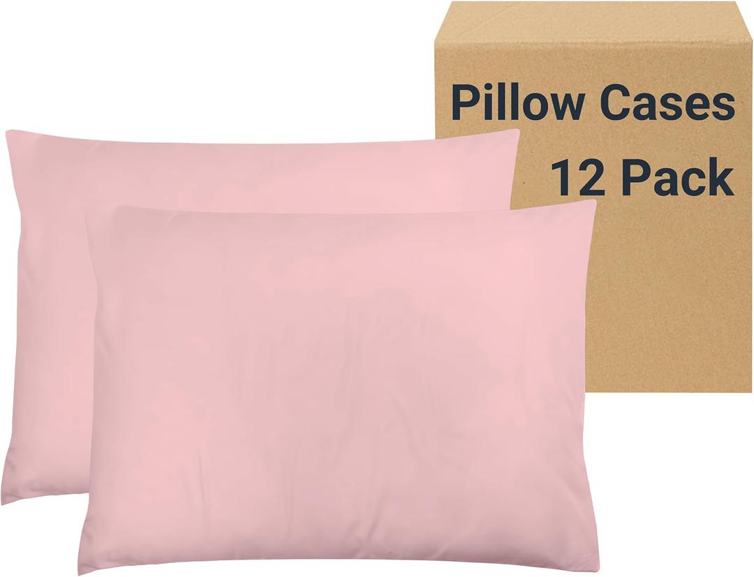 ZPECC Pillow Cases Standard Size Set of 12, 20x26 Envelope Closure Pillowcases, Soft Plain Brushed Microfiber Covers Hypoallergenic Breathable, Pink