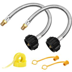 2 Pack 1/4 NPT RV Propane Hose, 12 inch Stainless Steel Braided Propane Tank Pigtail Connector for Standard Two-Stage Regulator, 1/4" Male NPT & QCC1 (12 inch)