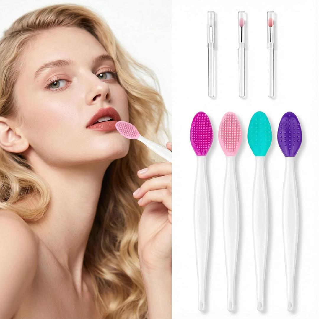 7 Pcs Double Sided Silicone Lip Brush Set Lip Exfoliator Brush with Lipstick Applicator Reusable Lip Balm Applicator for Lip Care Blackhead Removal