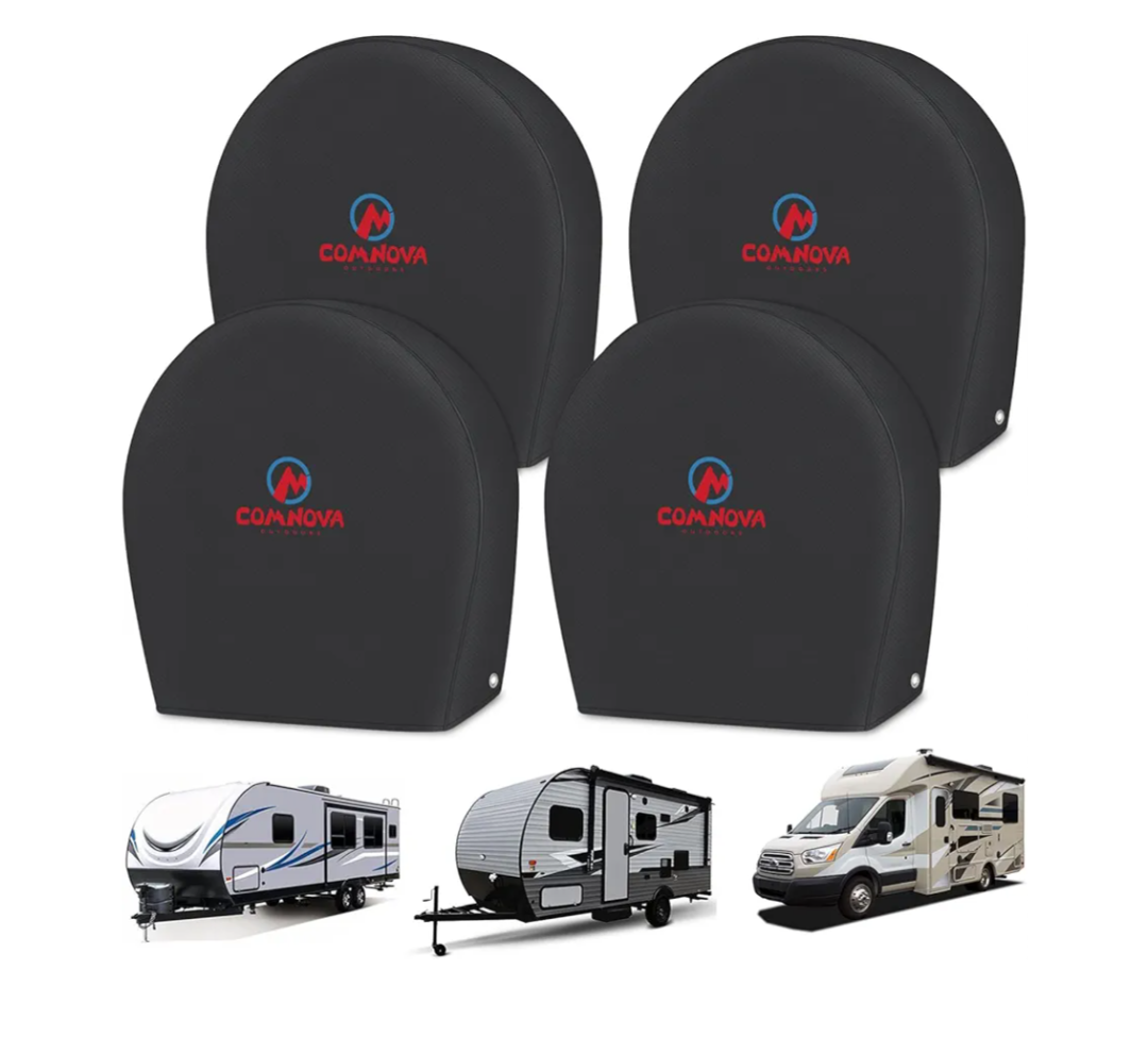 RV Tire Covers 3 Pack, Tough Tire Wheel Protector for Truck, SUV, Travel Trailer, Camper, Motorhome, Boat, Van, PU Oxford Waterproof Sun Rain Snow Protector Cover, Fits Tire Diameters 26-29 inch