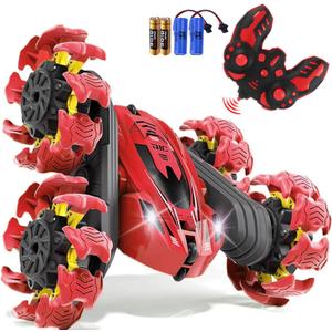 Remote Control Car, New Upgraded Double-Sided 360 Rotating RC Toy Cars with LED Headlights, 2.4GHz Rechargeable Electric Race Stunt Car with 4WD, Best Gift for 6-12 Year Old Boys and Girls (Red)