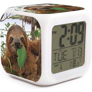 Sloth Alarm Clock for Kids Boy Girl 7 LED Color Changing Wake Up Clock Home Decor Bedroom Digital with Temperature Display