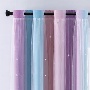 XiDi Curtains for Bedroom Decor, Rainbow Pink Purple/42/54